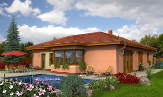Casa en forma de L con garaje.